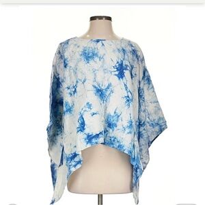 Karen Kane Blue and White Tie-Dye Layering Top 100% Linen